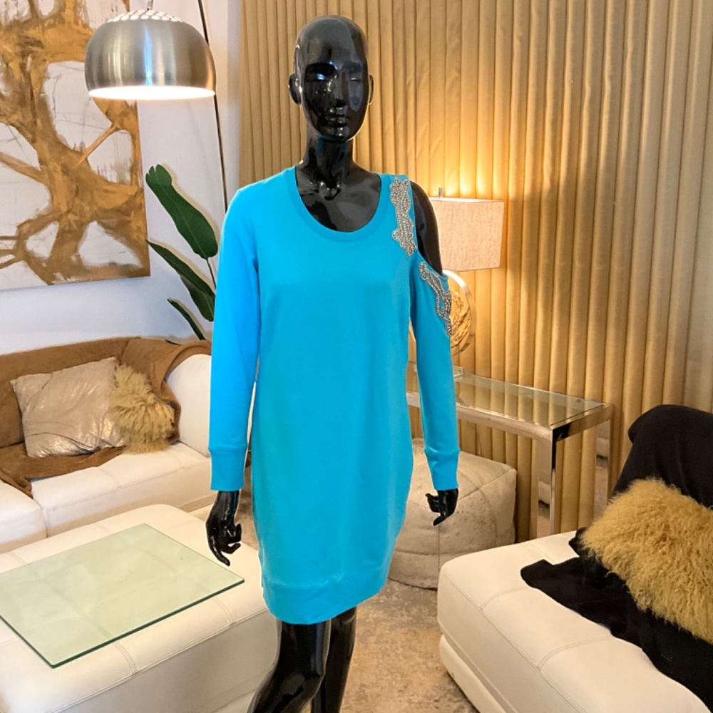 NWT BOSTON PROPER SEXY TURQUOISE EXPOSED ONE SHOULDER DRESS - Picture 6 of 12